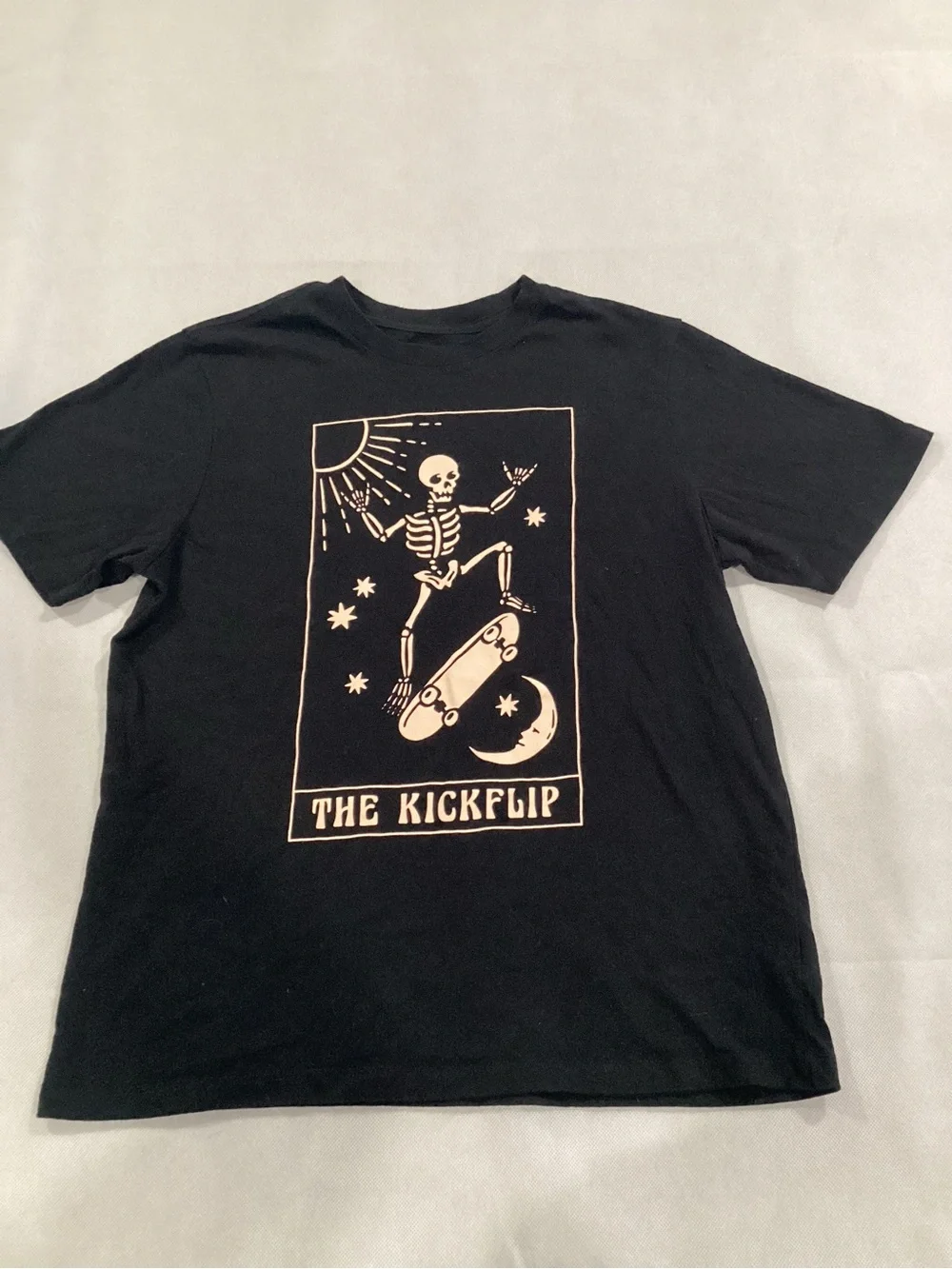 wonder nation Black Tee with Cream Skate Skeleton Graphic size youth 18 9/17